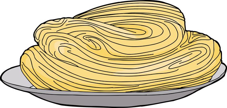 Isolated hand drawn cartoon of spaghetti in plate