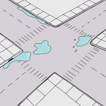 Background cartoon of puddles of water on street 