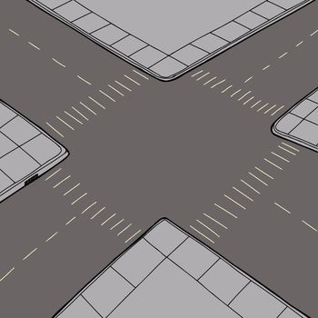 Birds eye view of empty road intersection