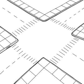 Empty hand drawn street intersection background cartoon