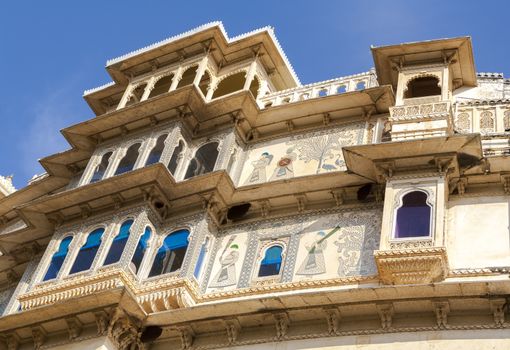 City Palace in Udaipur was built in a flamboyant style and is considered the largest of its type in Rajasthan. India, Asia