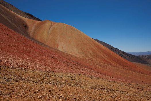 Colourful mountain landscape at Suriplaza in the Atacama Desert of north east Chile. The altitude is in excess of 4,000 metres.