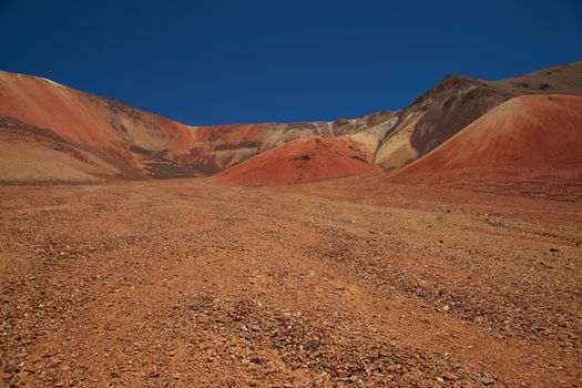 Colourful mountain landscape at Suriplaza in the Atacama Desert of north east Chile. The altitude is in excess of 4,000 metres.