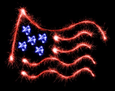 Flag of USA made of sparkles on black background