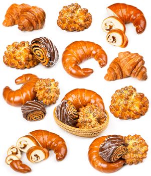 Collection of fresh and delicious pastries on a white background