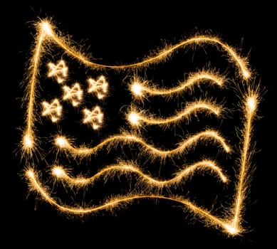 Flag of USA made of sparkles on black background