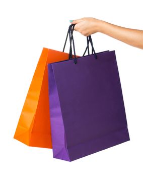 Two paper Shopping bags with reflection on white background