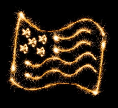 Flag of USA made of sparkles on black background