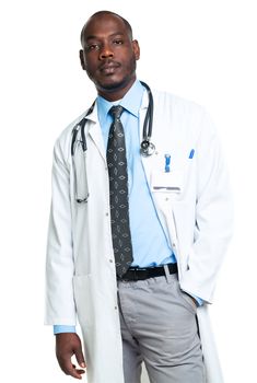 Portrait of a male doctor on white background