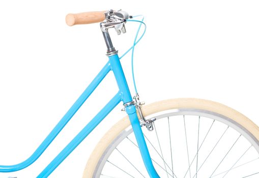 Stylish womens blue bicycle isolated on white background