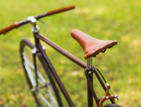 Stylish bicycle on green grass