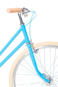 Stylish womens blue bicycle isolated on white background