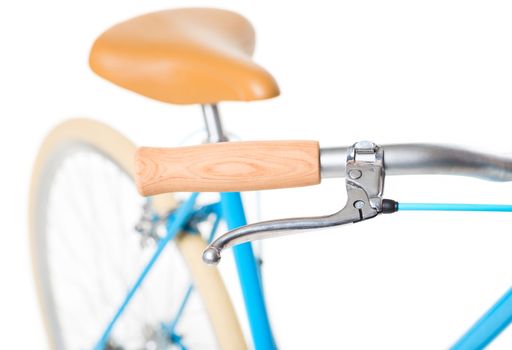 Stylish womens blue bicycle isolated on white background