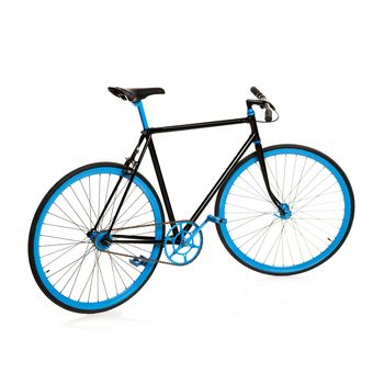 Stylish blue bicycle isolated on white background