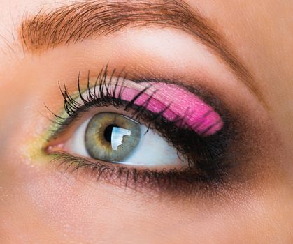 Closeup of beautiful womanish eye with glamorous makeup