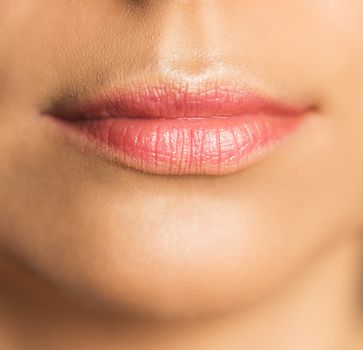 Female lips close up, gentle red