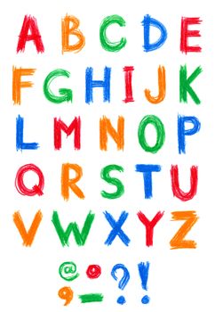 Alphabet pastel on white background