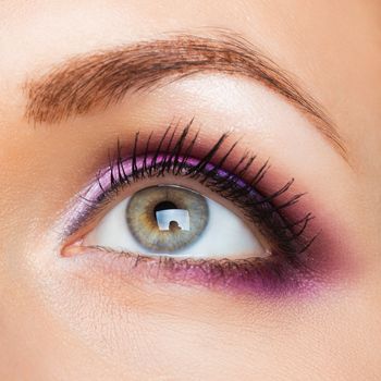 Closeup of beautiful womanish eye with glamorous makeup