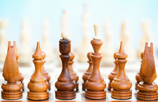 Chess pieces on a board ready for the game