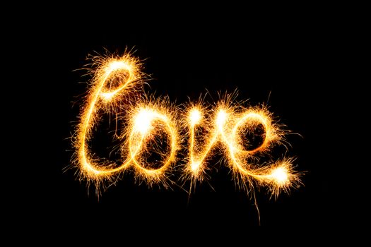 Valentines Day - Love made a sparkler on black background