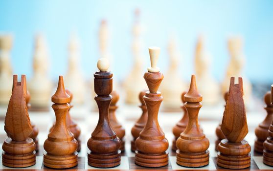 Chess pieces on a board ready for the game