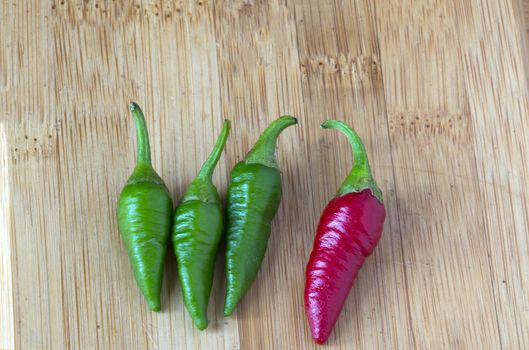 Red chilli with a group of green chilli, Being Different