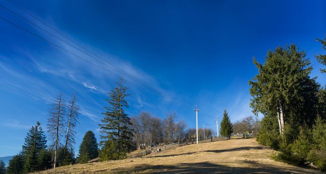 Mountain landscape, the road up the hill. Carpathians, Ukraine