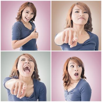 Collection of Asian woman face, closeup portrait.