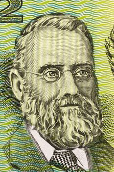 William Farrer (1845-1906) on 2 Dollars 1966 banknote from Australia. Leading Australian agronomist and plant breeder.