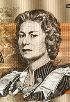 Queen Elizabeth II  (born 1926) on 1 Dollar 1966 banknote from Australia. Queen of the United Kingdom.