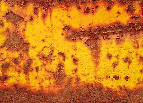 background or texture yellow smudge repainted rusty old steel plate