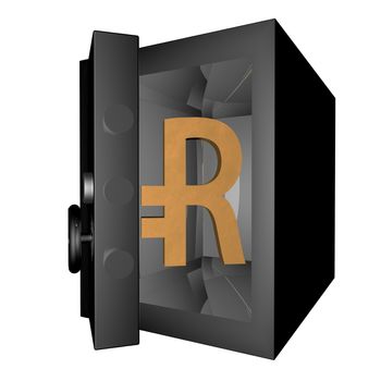 Ruble symbol in a vault, 3d render