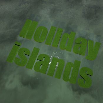 Holiday islands over sea, under sunset light, 3d render
