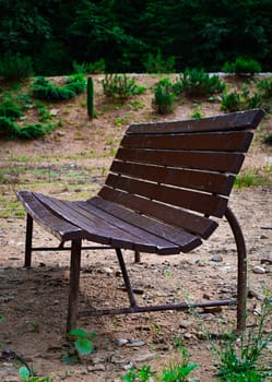 background wooden benches in the park