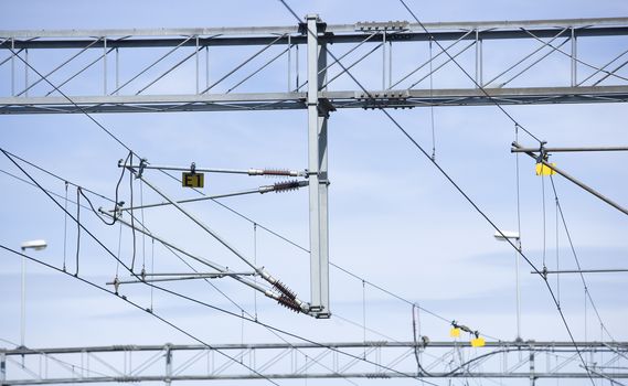 Train Power Cables towards Blue sky Full Frame