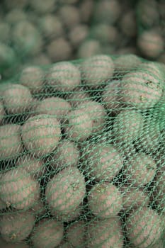 Close up of Potatoes in a net full frame