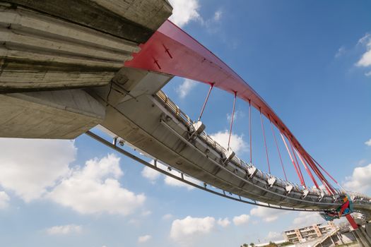 Landmark of Taipei, the famous rainbow bridge at songshan district, in the daytime, Taiwan, Asia.