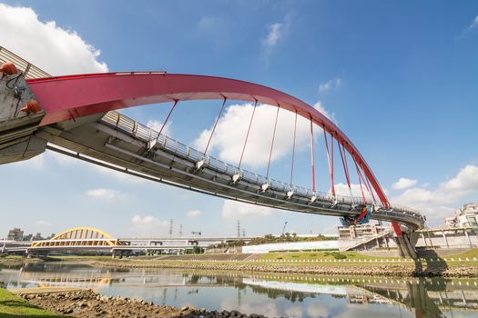 Landmark of Taipei, the famous rainbow bridge at songshan district, in the daytime, Taiwan, Asia.