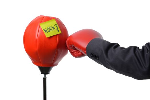 businessman fist punch red punching bag , business concept