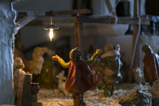 Representation of the Christmas Nativity Scene with ceramic statuettes