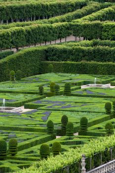 Gardens and Chateau de Villandry  in  Loire Valley in France 