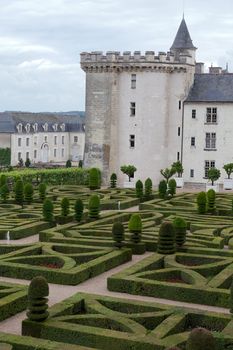 Gardens and Chateau de Villandry  in  Loire Valley in France 