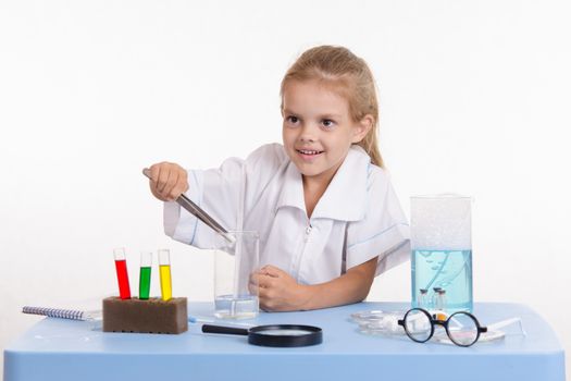 Pupil at a school desk in chemistry class