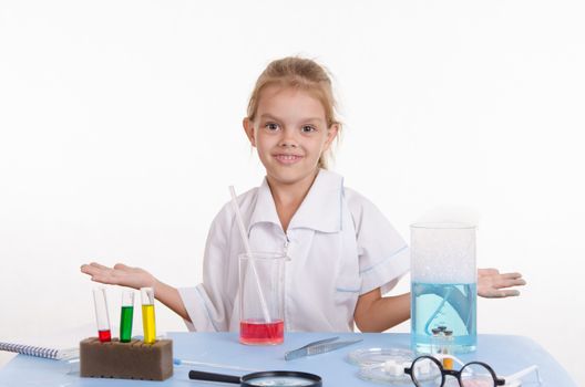 Pupil at a school desk in chemistry class