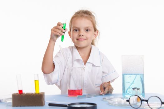 Pupil at a school desk in chemistry class