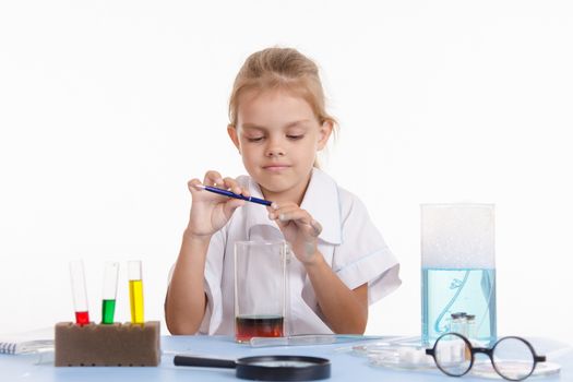 Pupil at a school desk in chemistry class