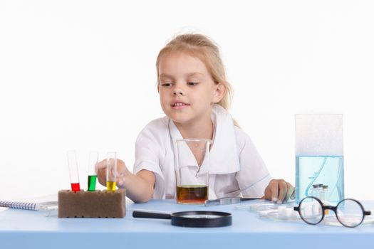 Pupil at a school desk in chemistry class
