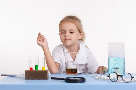 Pupil at a school desk in chemistry class