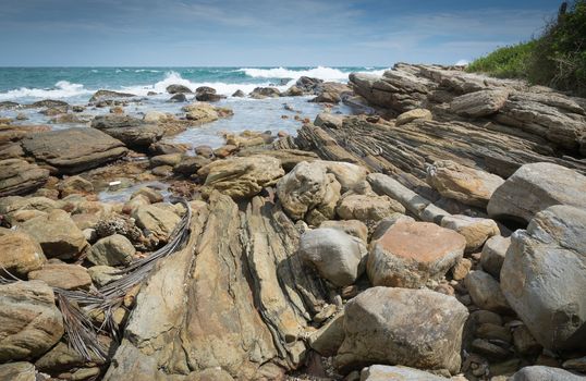 Rocky landscape at Rocky Point, Tangalle, Southern Province, Sri Lanka, Asia.