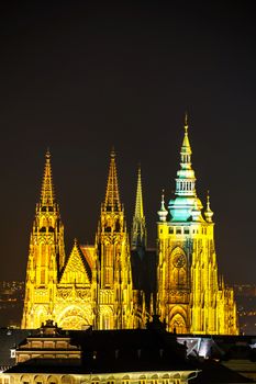 The Prague castle close up at the night time